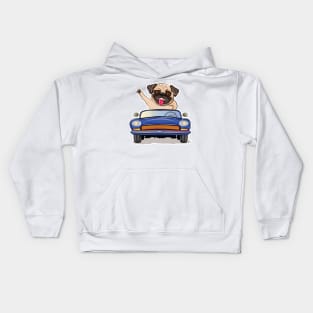 Pug Dog Driving A Car Kids Hoodie